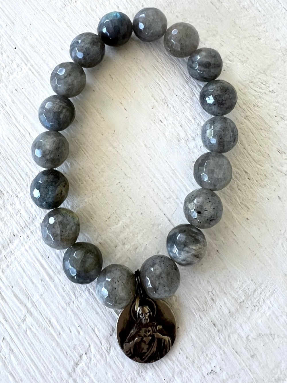 LABRADORITE Faceted Bead Stretch Bracelet with Charm